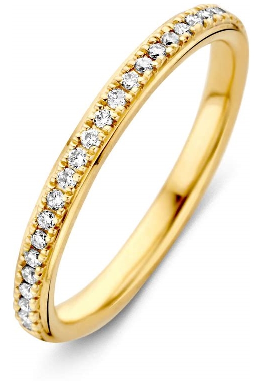 Damesring goud met briljantrij in pavézetting 0.17 crt.